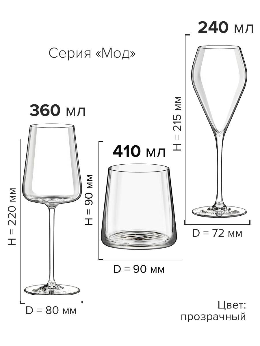 

Набор бокалов Rona Mode 240, 360, 410мл, Прозрачный