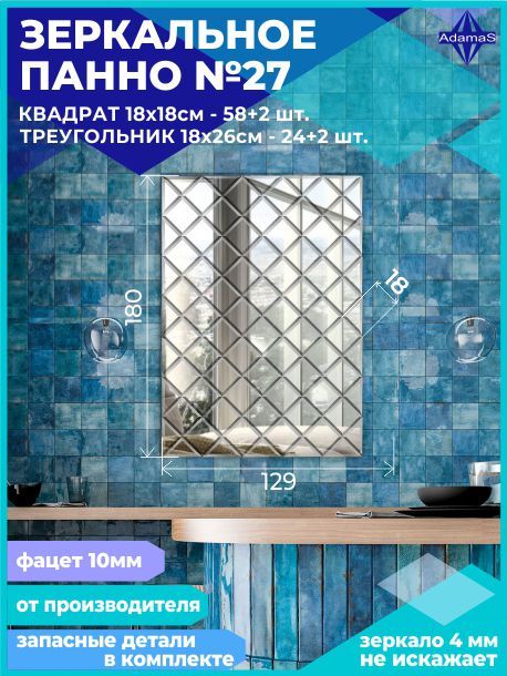 

Зеркальное панно из Квадратов 18х18см с фацетом 10мм (129х180см), panel180180