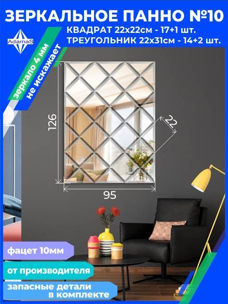 

Зеркальное панно из Квадратов 22х22см с фацетом 10мм (93,6х124,8см), panel220220