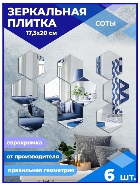 

Зеркальная плитка Сота 17,3х20см с еврокромкой (6 шт.), СОТА ЕВРОКРОМКА