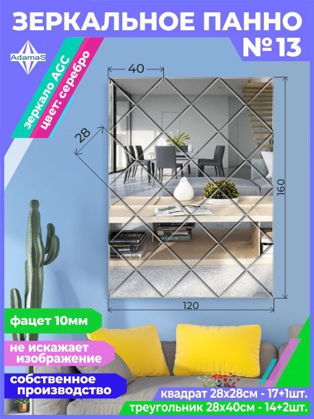

Зеркальное панно из Квадратов 28х28см с фацетом 10мм (120х160см), panel282282