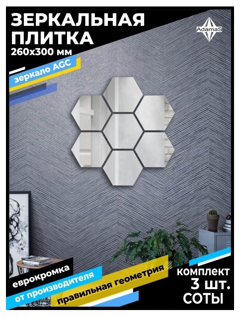 

Зеркальная плитка Сота 26х30см с еврокромкой (3 шт.), СОТА ЕВРОКРОМКА