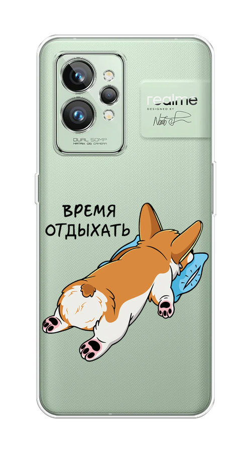 

Чехол на Realme GT 2 Pro "Корги отдыхает", Черный;коричневый;голубой, 258650-1