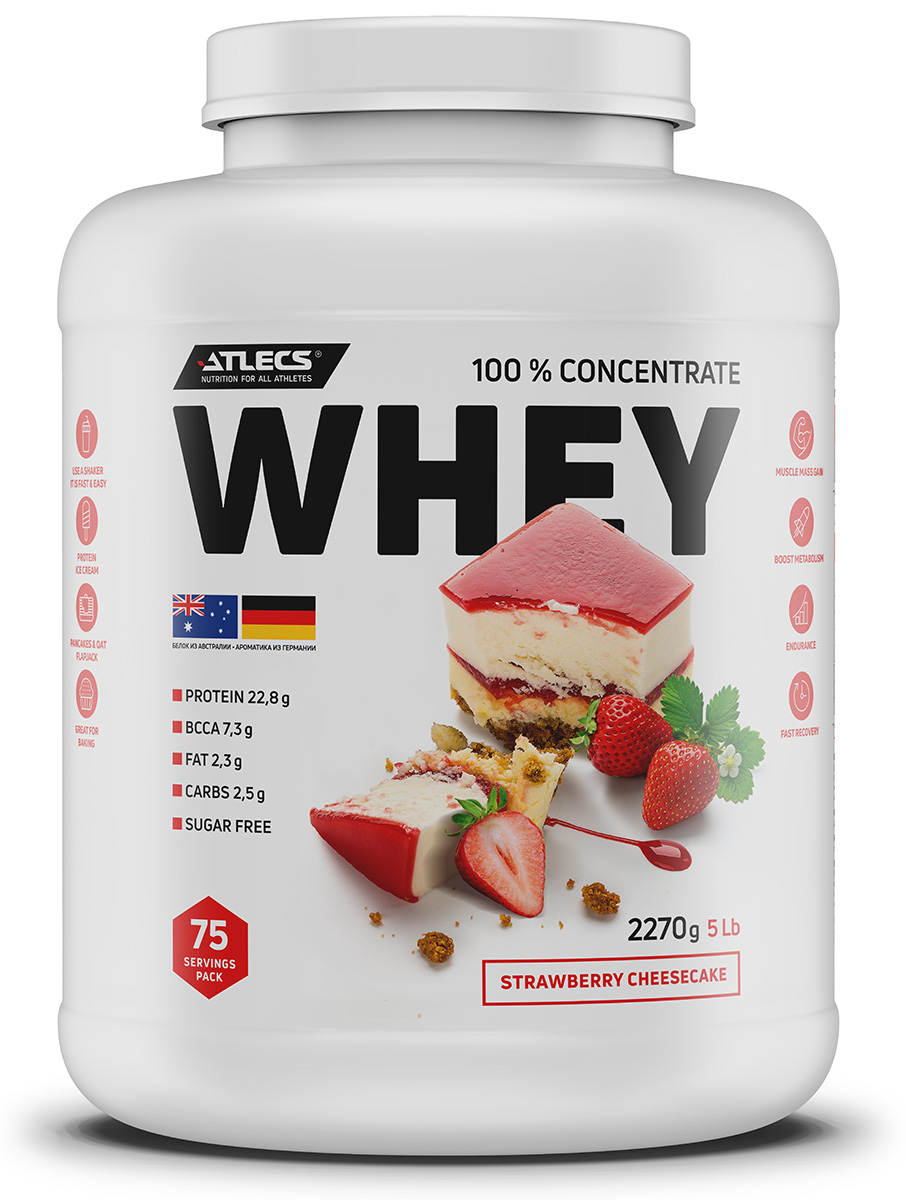 Atlecs Whey Protein 2270 g, (клубничный чизкейк)