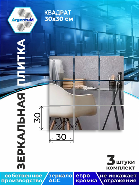 

Зеркальная плитка Квадрат 30х30см с еврокромкой (3шт), square44401arg