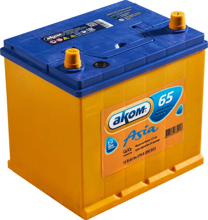 

AKOM Аккумулятор АКОМ ASIA 65 А/ч обратная R+ 232x173x225 EN570 А