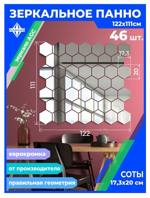 

Зеркальное панно из Сот 17,3х20см с еврокромкой (122х111см), panel17320001