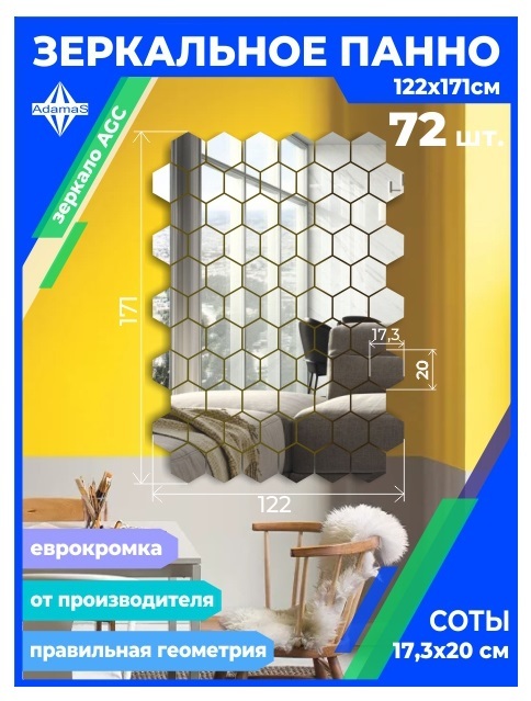 

Зеркальное панно из Сот 17,3х20см с еврокромкой (122х171см), panel17320001