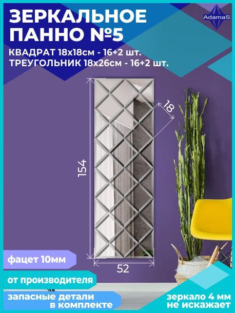 

Зеркальное панно из Квадратов 18х18см с фацетом 10мм (52х154см), panel180180