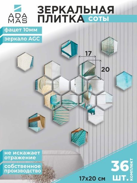 

Зеркальная плитка с фацетом 10мм Сота 17х20см (36шт.), СОТА ФАЦЕТ 10мм