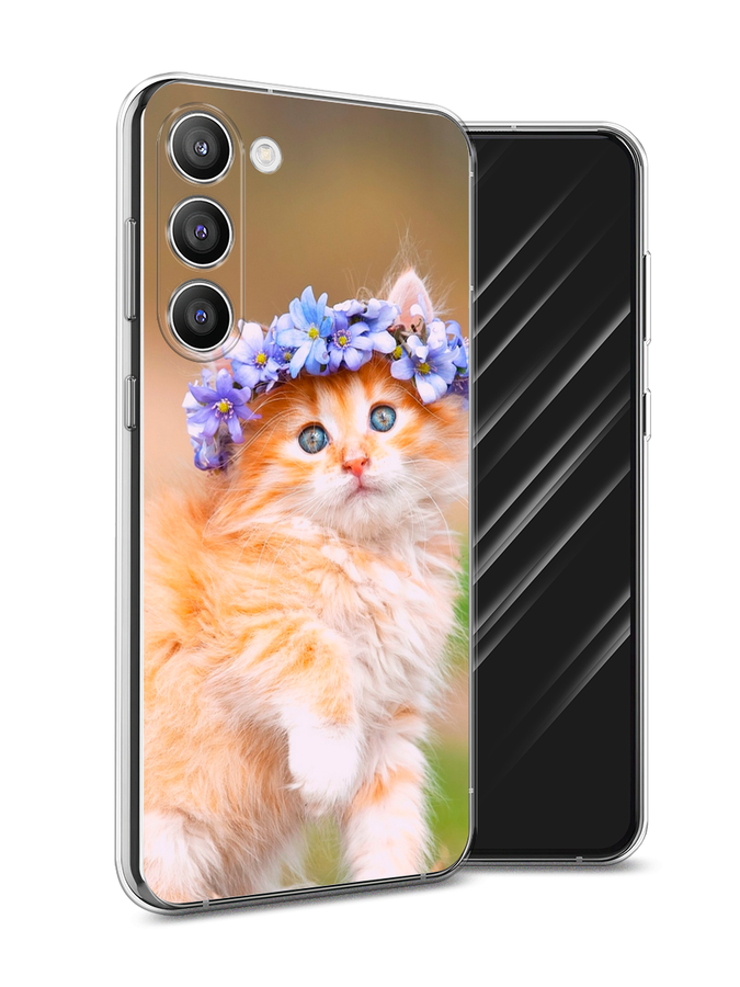 

Чехол Awog на Samsung Galaxy S23 Plus 5G "Рыжий кот в венке", Коричневый;синий, 2107450-1