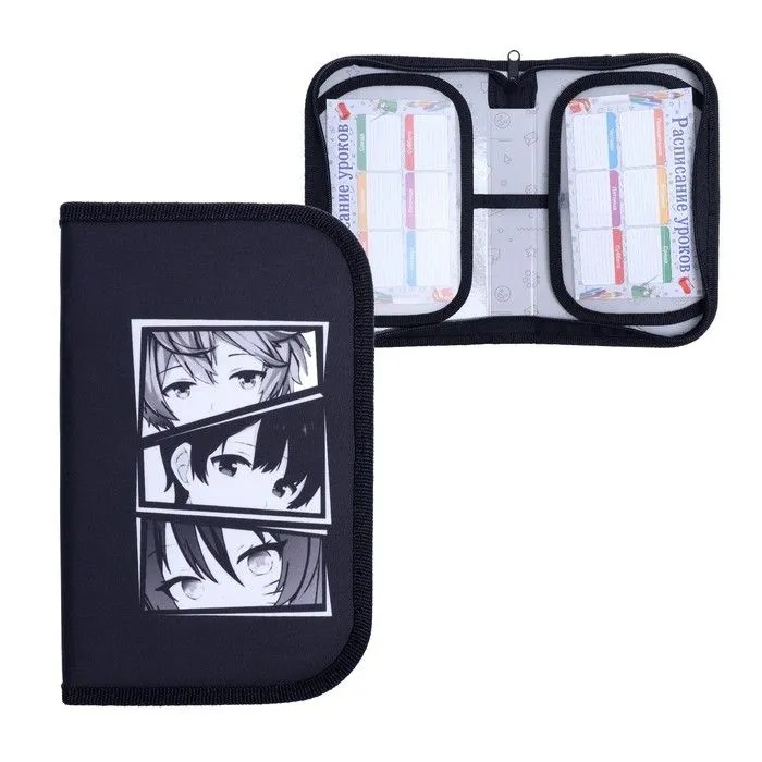 Пенал Лист-Арт без наполнения 1 отделение 21*13 Аниме (2 отк.планки), ткань