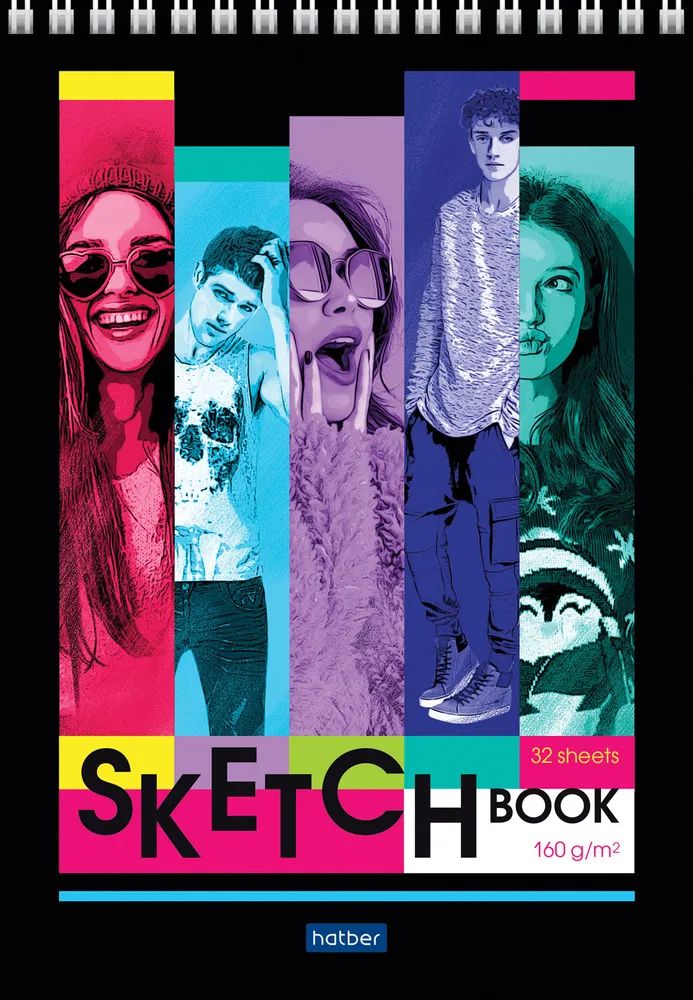 

Блокнот-SketchBook Hatber А5, 32л, Zoom faces блок белый офсет 160г/м2, Hatber