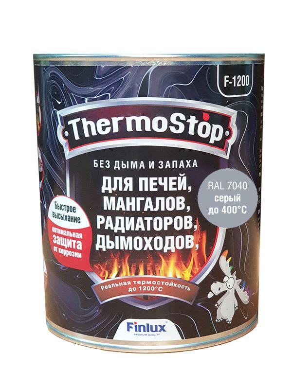 Краска, Грунт-Эмаль Finlux F-1200 для печей, мангалов, дымоходов ral 9003, 1 кг, 700 С