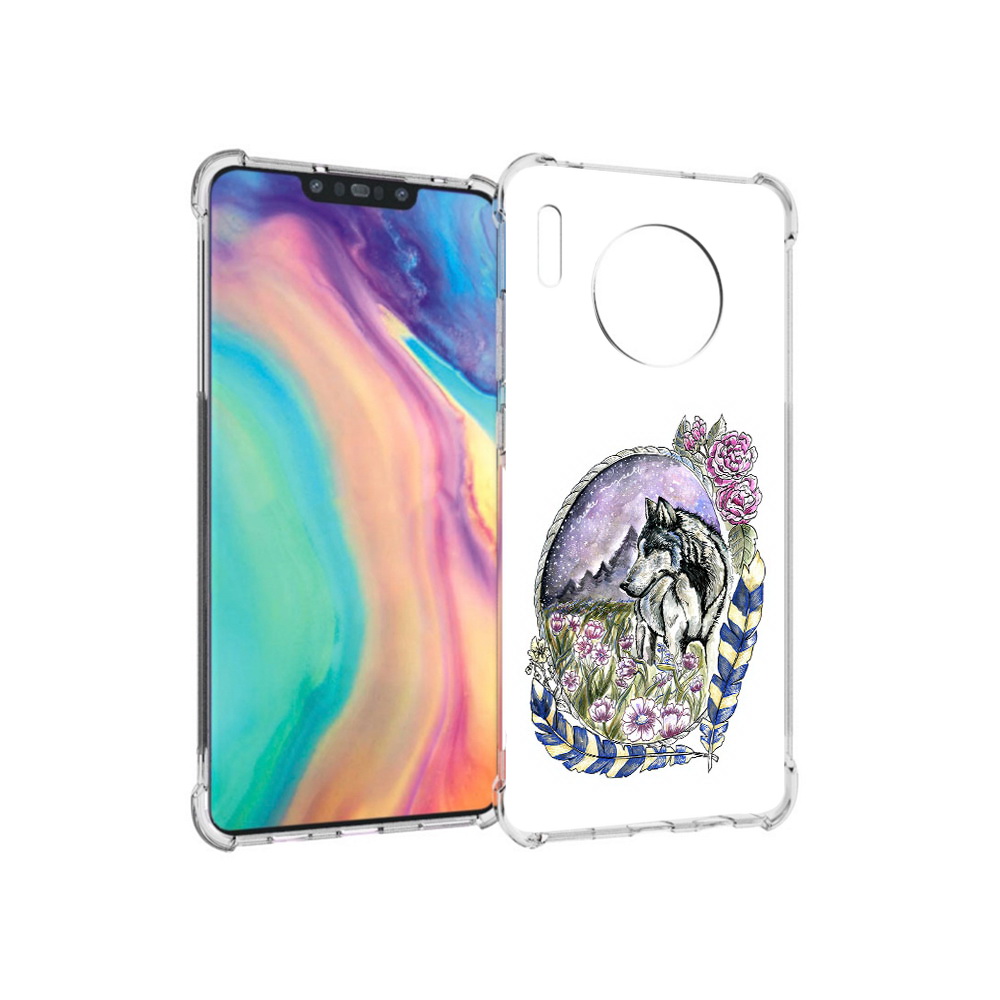 Чехол MyPads Tocco для Huawei Mate 30 нарисованный волк в цветах с перьями