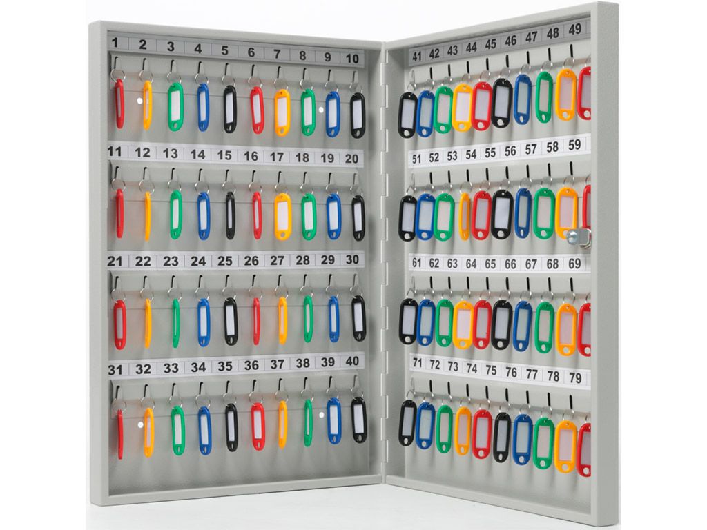 фото Ящик-шкафчик-ключница металлическая настенная key-80 на 80 ключей 500x355x59 мм aiko