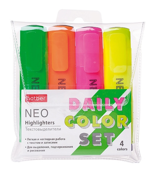 Набор текстовыделителей Hatber Neo neon, 4 цвета