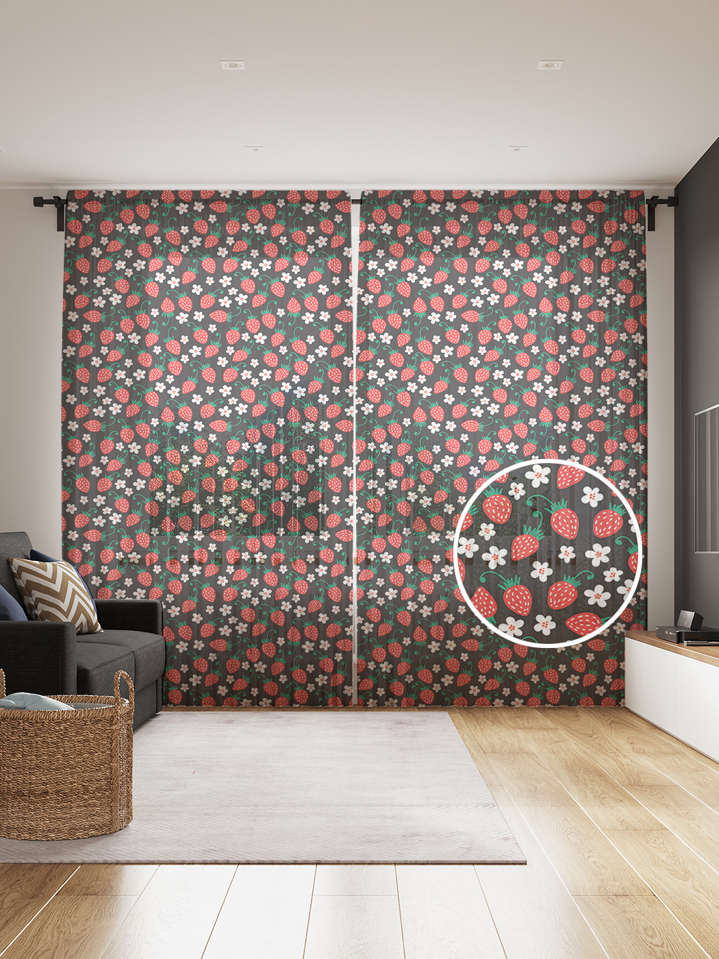 

Фототюль JoyArty "Ягода клубника", 145x265см (2 полотна со шторной лентой + 50 крючков), Ягода клубника