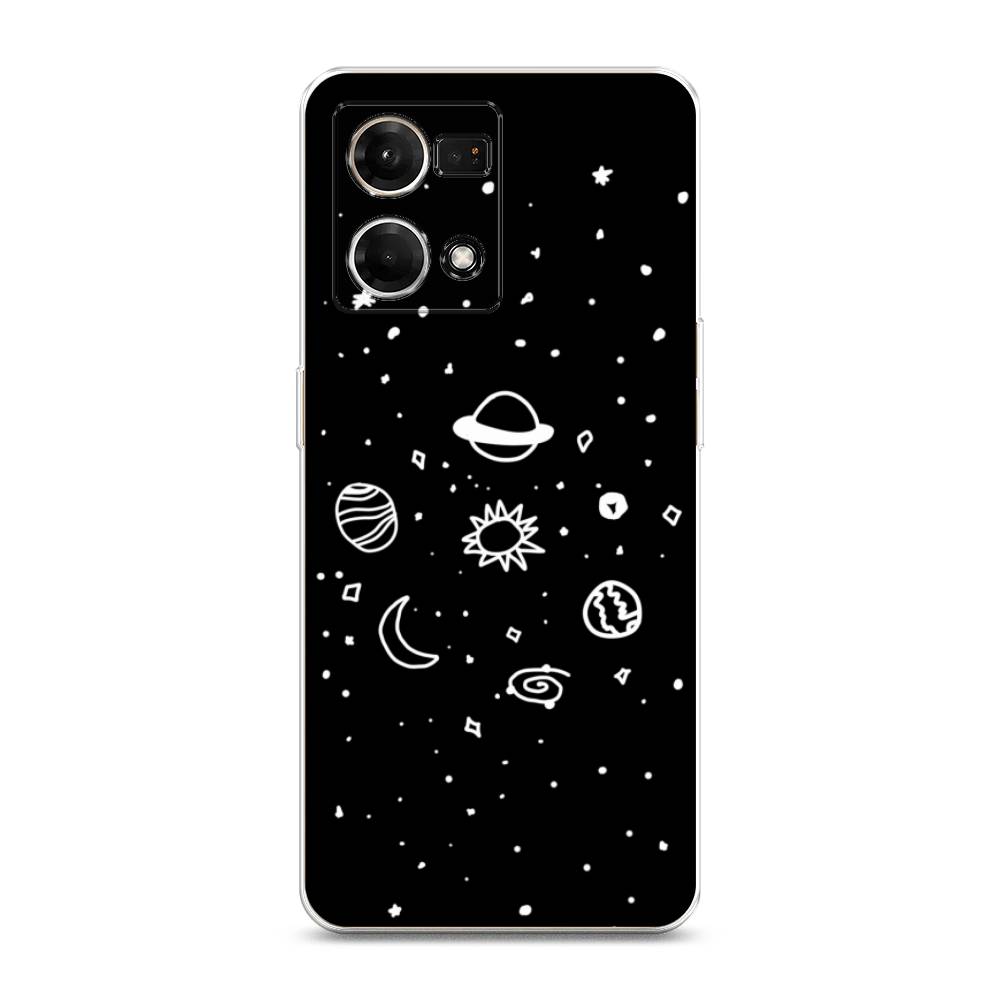 

Чехол на Oppo Reno 7 4G "Дудл солнечной системы", Бежевый;серый, 2511250-2
