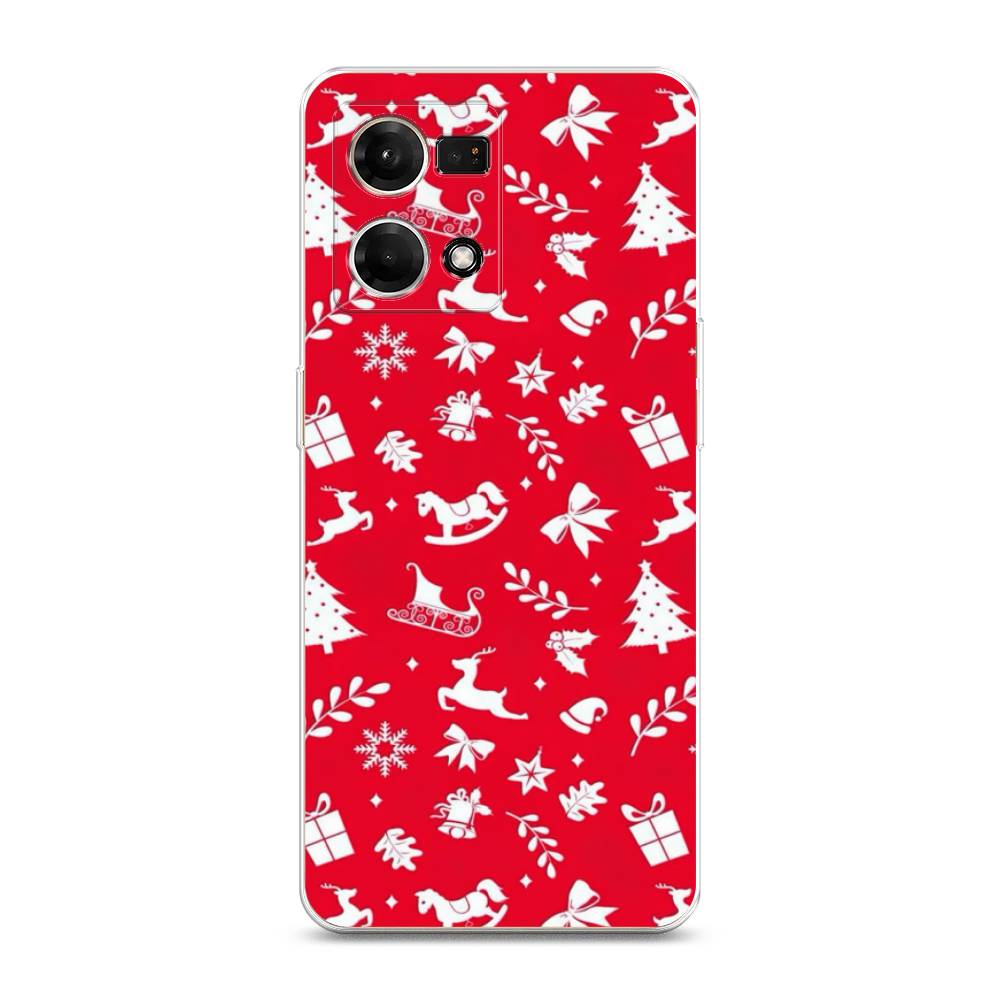 

Чехол на Oppo Reno 7 4G "Красный новогодний фон", Красный;белый, 2511250-5