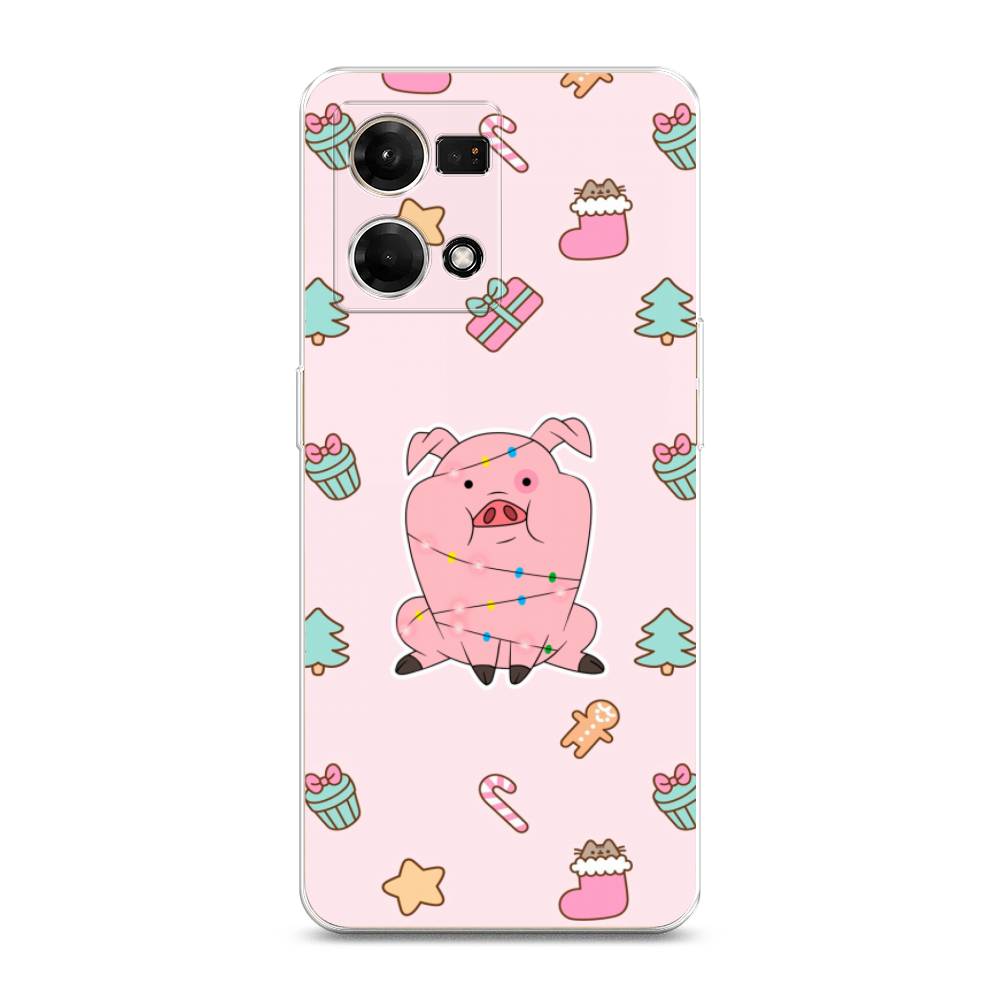 

Чехол на Oppo Reno 7 4G "Розовая свинка", Розовый;зеленый, 2511250-5