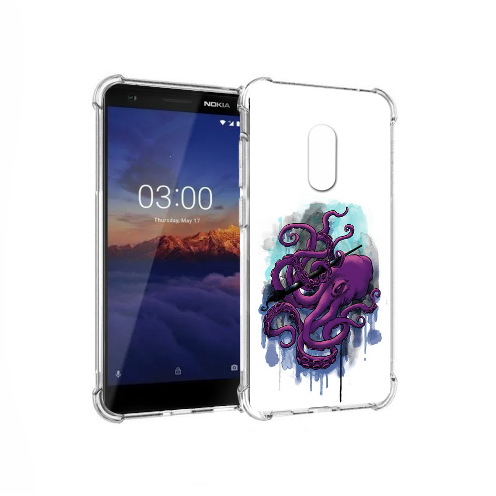 

Чехол MyPads Tocco для Nokia 3.1 фиолетовый осьминог (PT114125.119.658), Прозрачный, Tocco