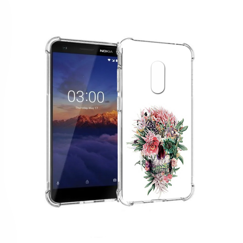 

Чехол MyPads Tocco для Nokia 3.1 череп из цветов (PT114125.119.677), Прозрачный, Tocco