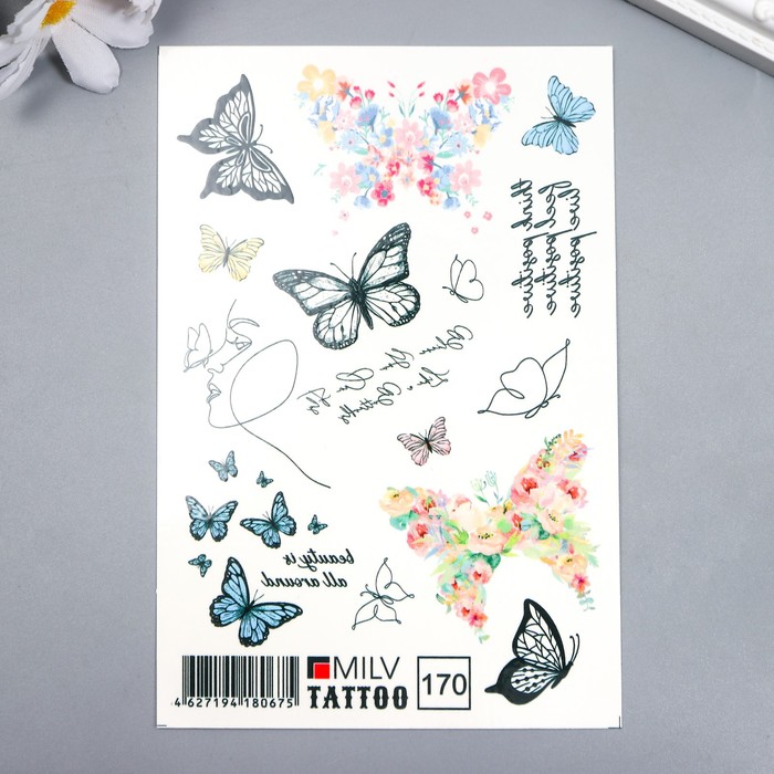 Татуировка на тело MILV Tattoo Бабочки и надписи 10х15 см фотоальбом ы и бабочки на 200 фото 10х15 см 18 5х5х23см пп карм