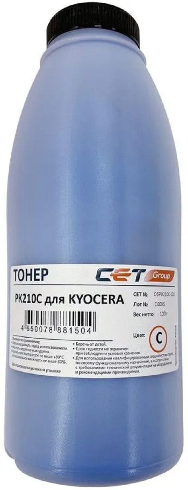 

Тонер CET PK210, для Kyocera Ecosys P6230cdn/6235cdn/7040cdn, голубой, 100грамм, бутылка, PK210