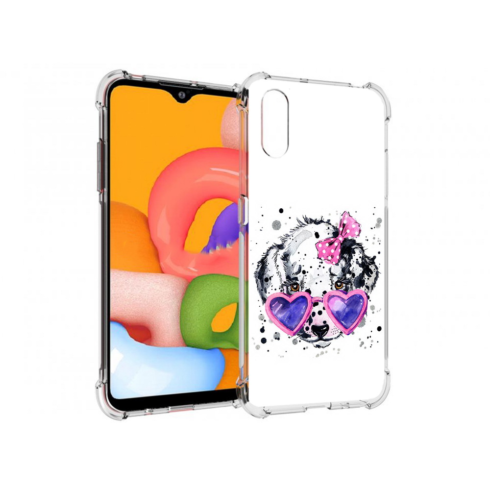 

Чехол MyPads Tocco для Samsung Galaxy A01 долматинец в очках (PT144711.509.337), Прозрачный, Tocco