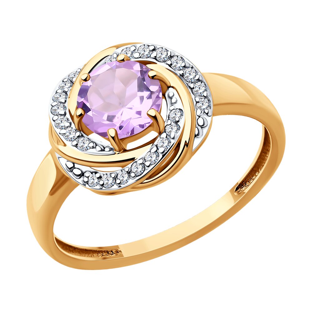 

Кольцо из золота р. 17,5 Diamant 51-310-02281-4, фианит\аметист, 51-310-02281-4