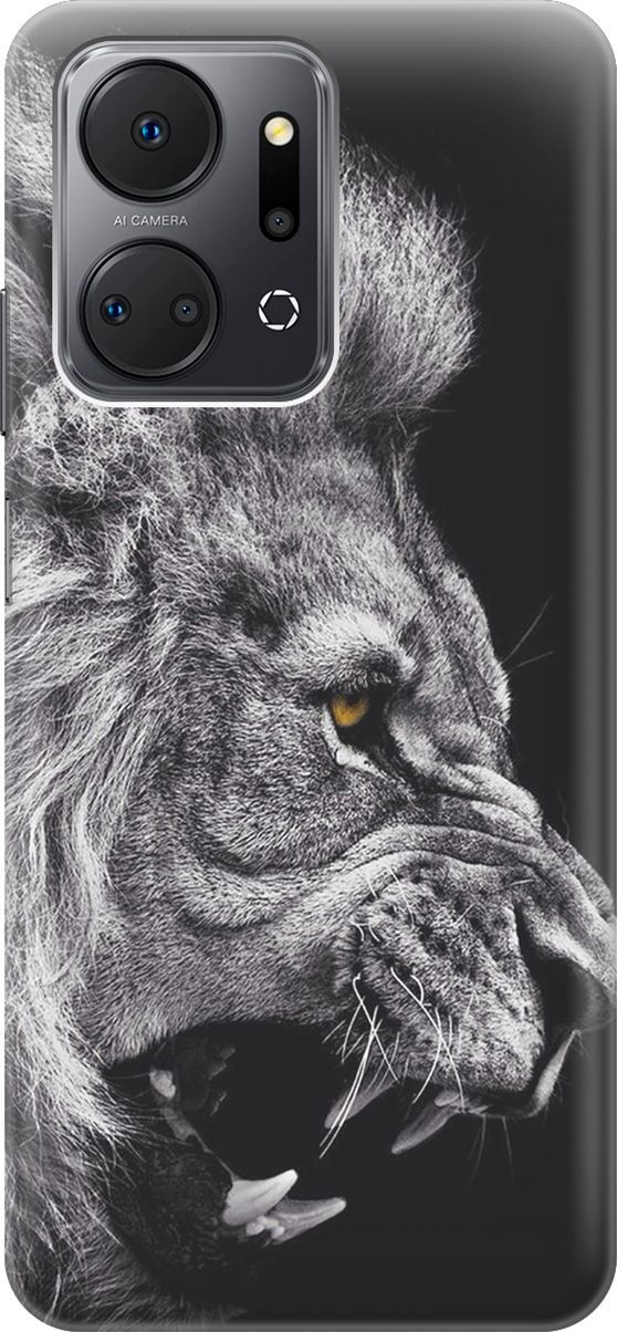 

Силиконовый чехол на Honor X7a с принтом "Морда льва", Серый;черный, 159385