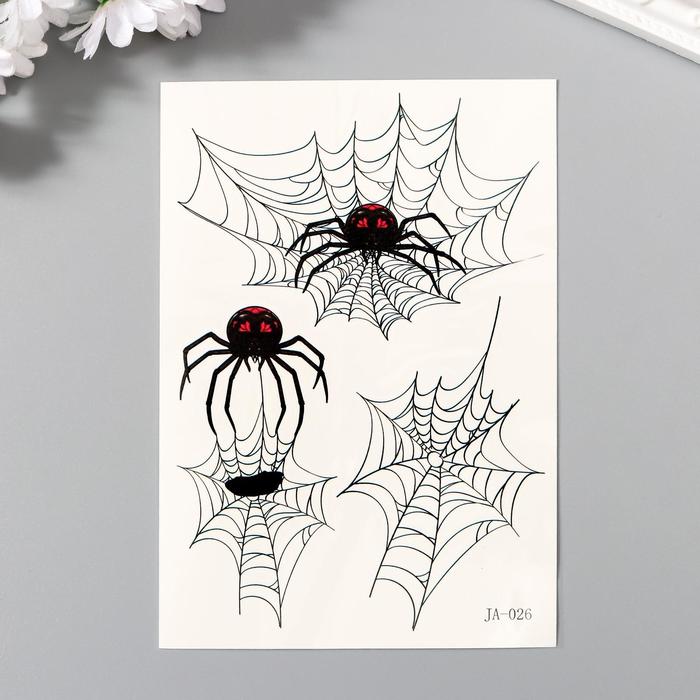 Татуировка на тело черная с цветом Пауки и паутина 15х10,5 см паутина страсти
