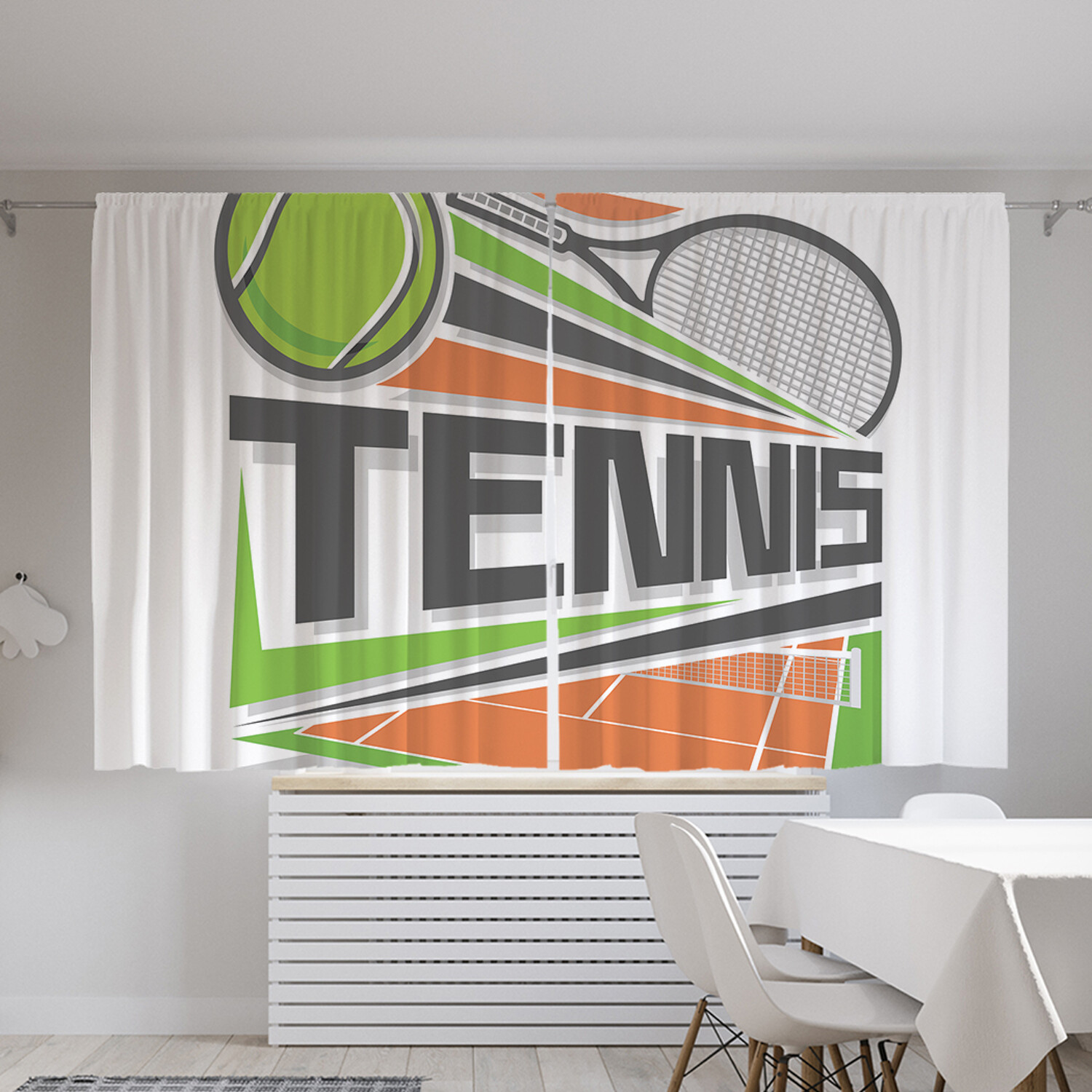 фото Шторы с фотопечатью joyarty "логотип тенниса" из сатена, 290х180 см