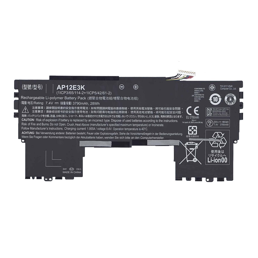 Аккумулятор для ноутбука Acer Aspire S7-191 7.4V 3790mAh 28Wh AP12E3K