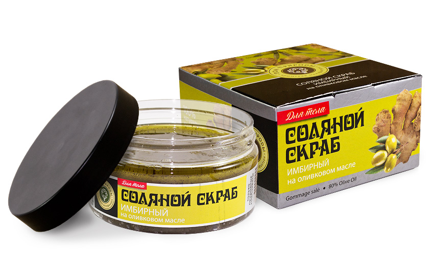 

Скраб соляной для тела Имбирный на оливковом масле 300 г