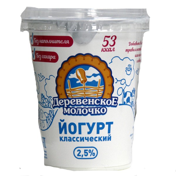 

Йогурт Деревенское молочко классический, 2,5%, 350 г