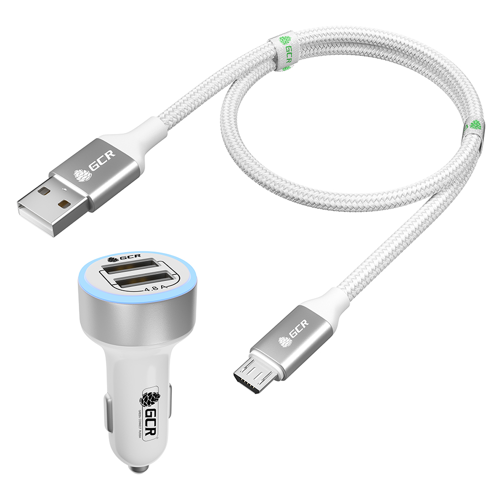 фото Комплект азу на 2 usb порта 4.8а led+кабель microusb qc 3.0 для быстрой зарядки gcr-52129