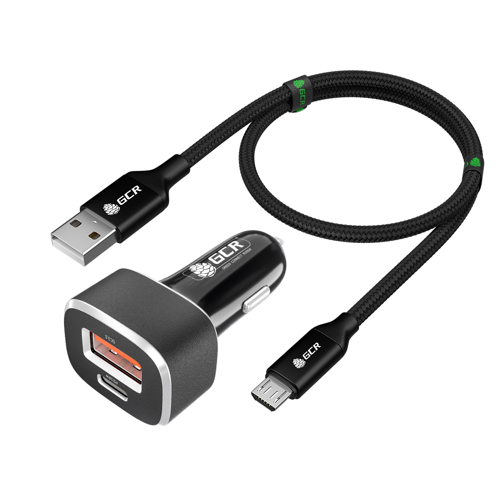 Комплект АЗУ на 2 USB порта TypeA+TypeC для быстрой зарядки + кабель MicroUSB GCR-53587