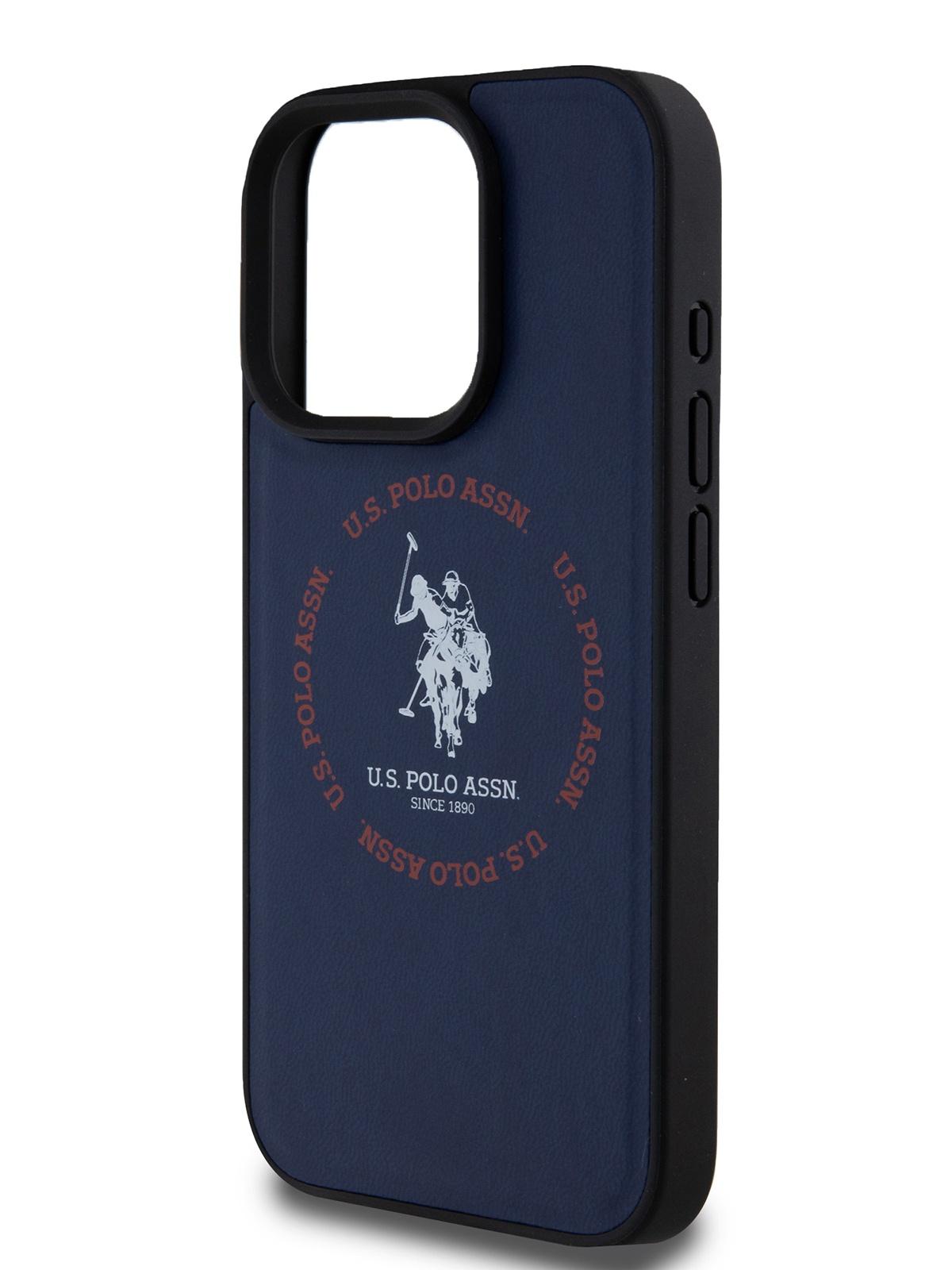 Чехол U.S. Polo для iPhone 15 Pro из экокожи с MagSafe Hard Blue
