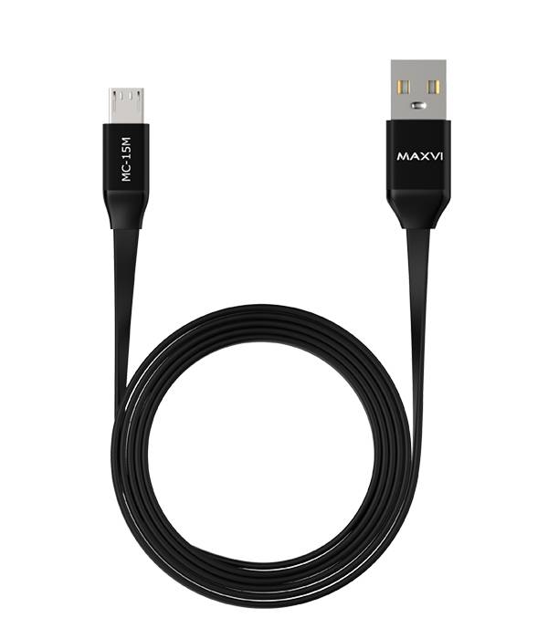 Кабель Maxvi MC-15M USB - Micro-USB, 2 А, 1 м, черный