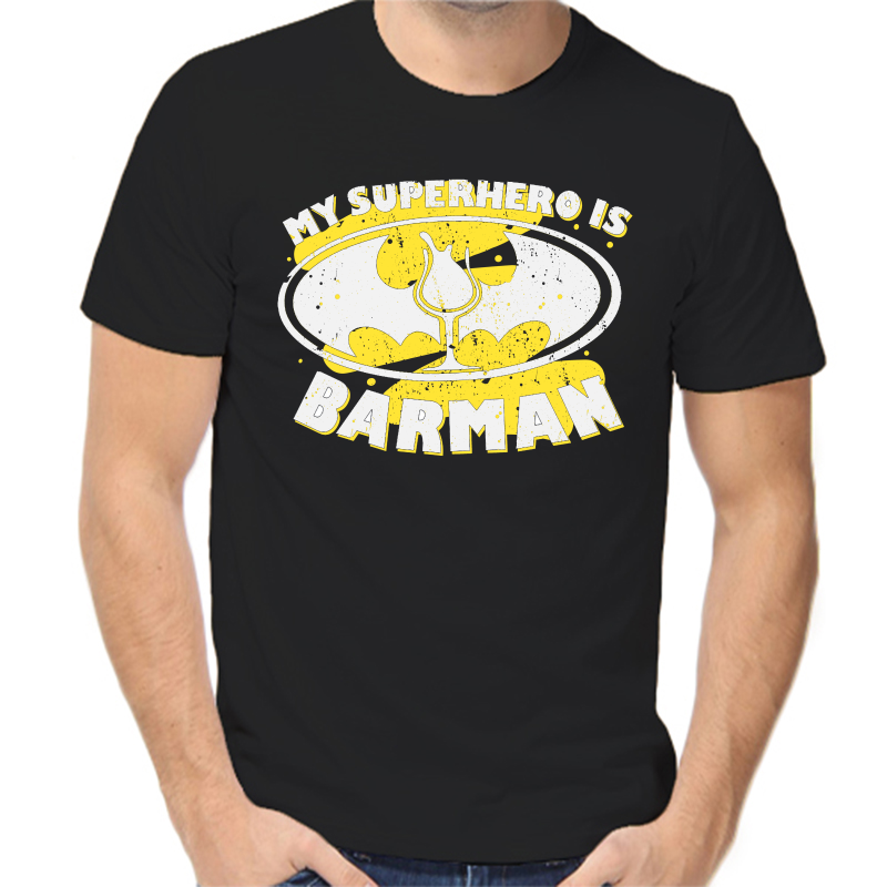 

Футболка мужская черная 52 р-р my superhero is barman, Черный, fm_my_superhero_is_barman