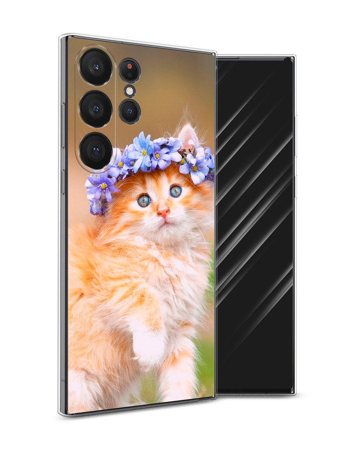 

Чехол Awog на Samsung Galaxy S23 Ultra 5G "Рыжий кот в венке", Коричневый;синий, 2107550-1