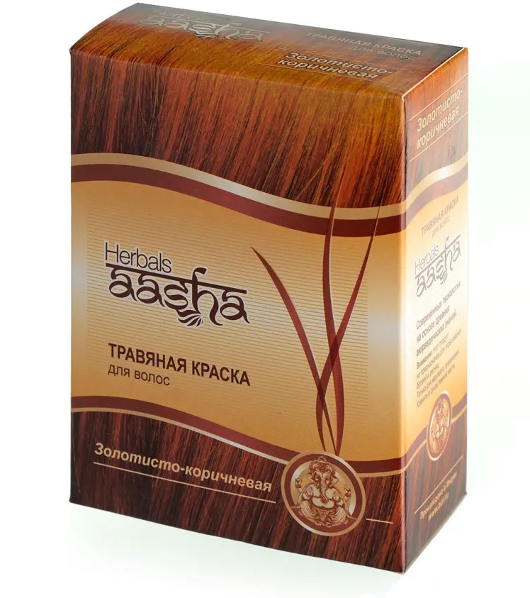 Краска для волос травяная Aasha Золотисто-коричневая, на основе индийской хны 6 пак/10 г