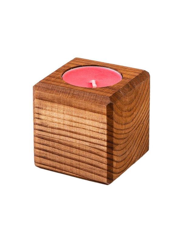 фото Свеча ароматическая восковая в деревянном подсвечнике blabar 6х6х6 см
