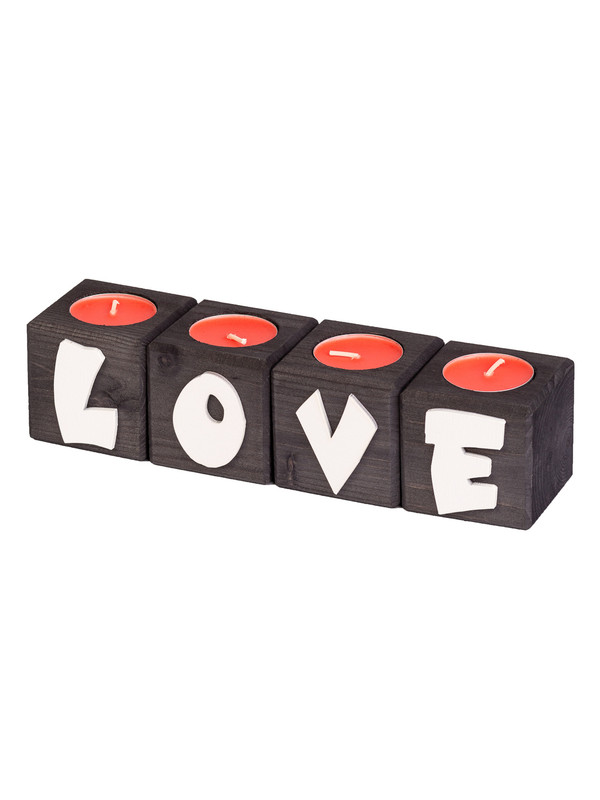 

Подсвечник деревянный декоративный LOVE на 4 свечи, Blabar, Черный