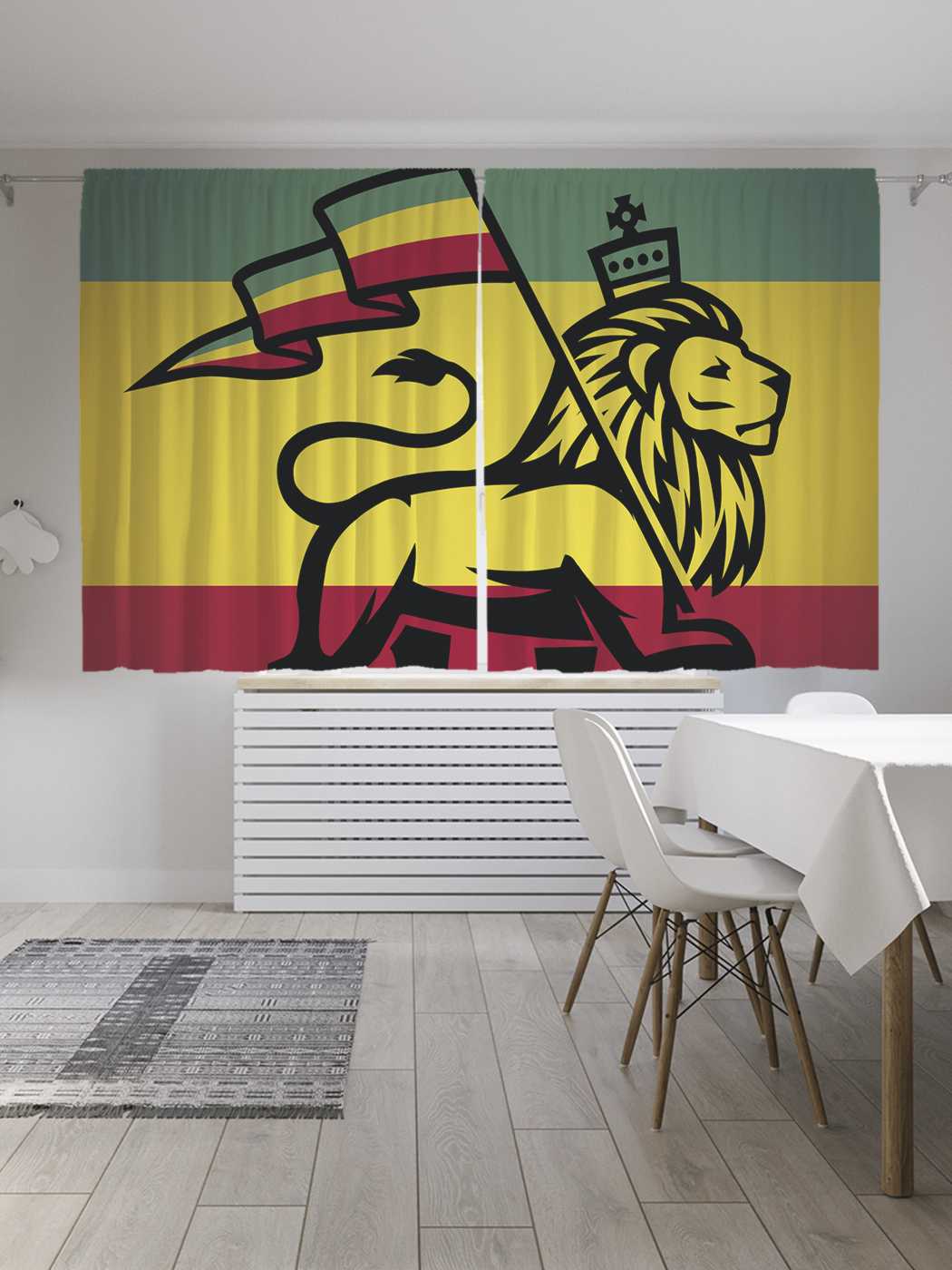 

Классические шторы JoyArty "Растаманский лев с флагом", Oxford DeLux, 2 полотна 145x180 см, Растаманский лев с флагом