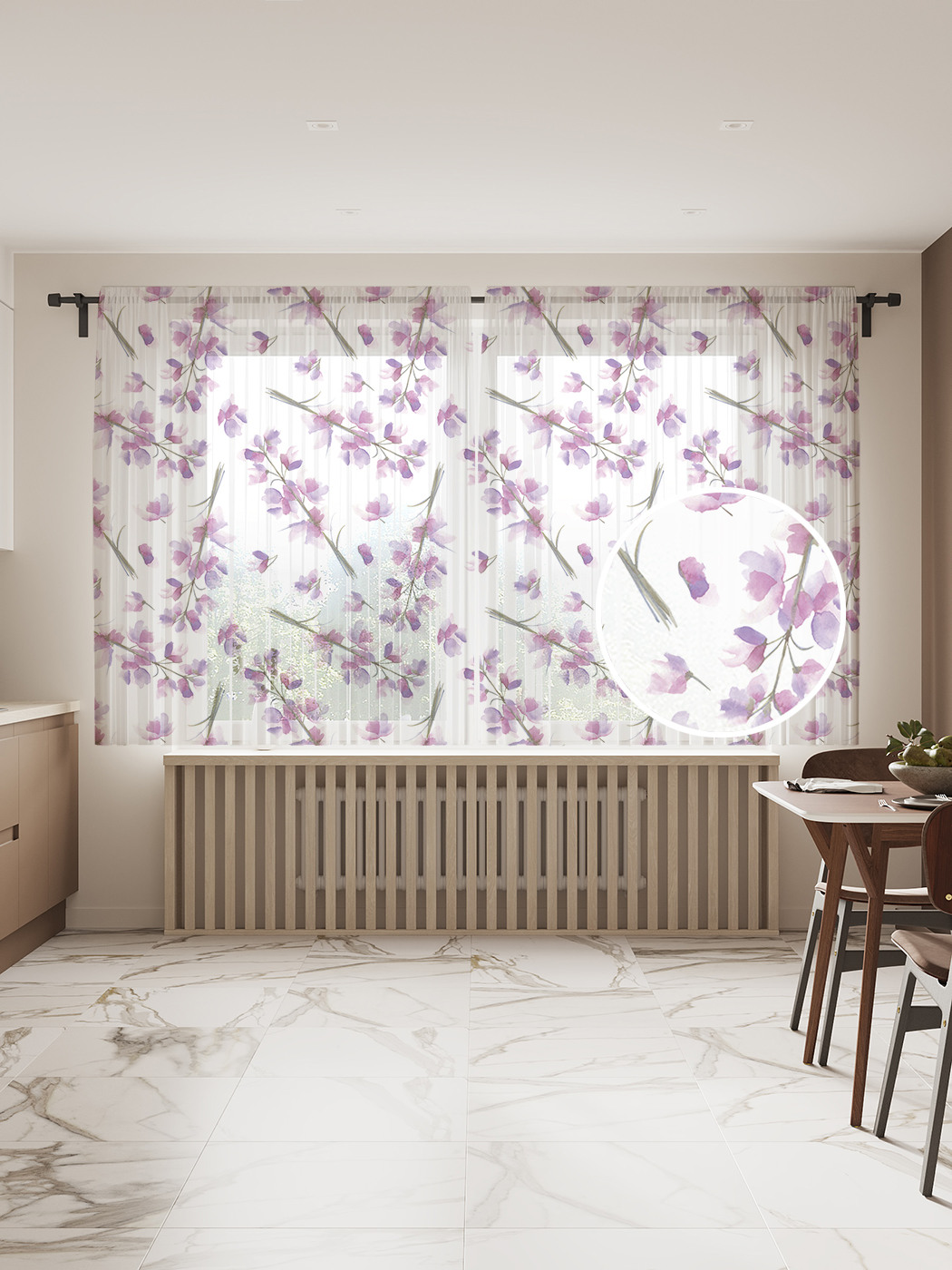 

Фототюль JoyArty "Цветочные узоры", 145x180 см (2 полотна со шторной лентой + 50 крючков), Цветочные узоры