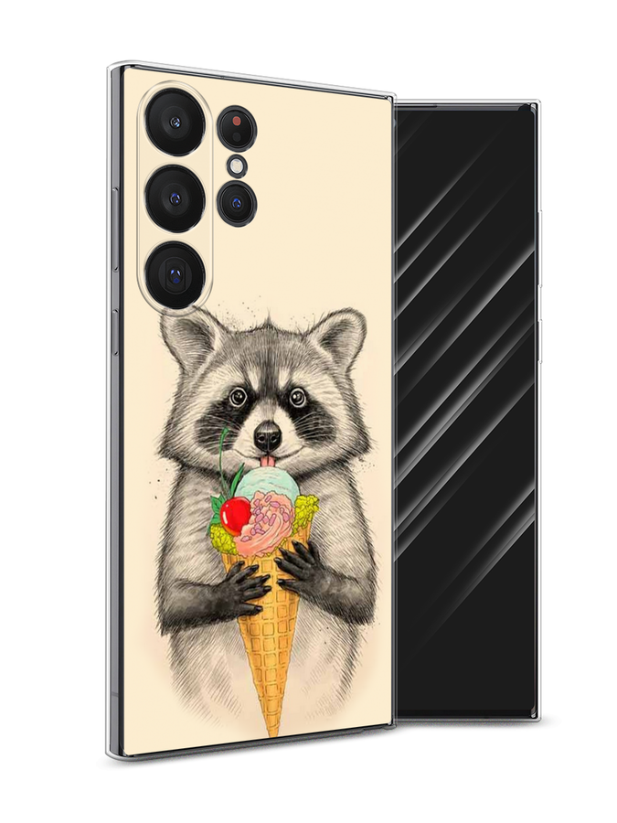 

Чехол Awog на Samsung Galaxy S23 Ultra 5G "Енот с мороженым", Бежевый;серый, 2107550-10