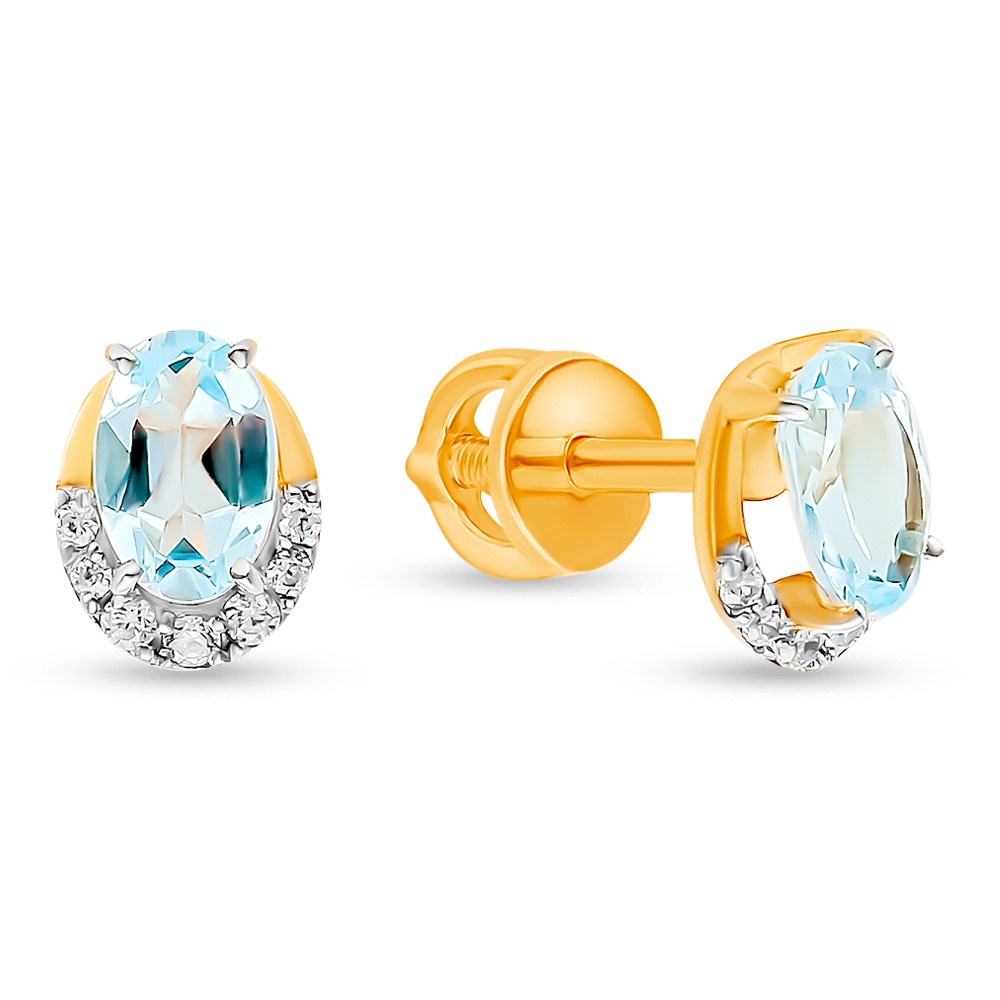 

Серьги пусеты из красного золота 585Gold 202007948, топаз/фианит, 202007948
